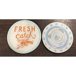 HD Designs Outdoors Melamine Lobster Platter Serving Chip Dish Set Of 2 Beach